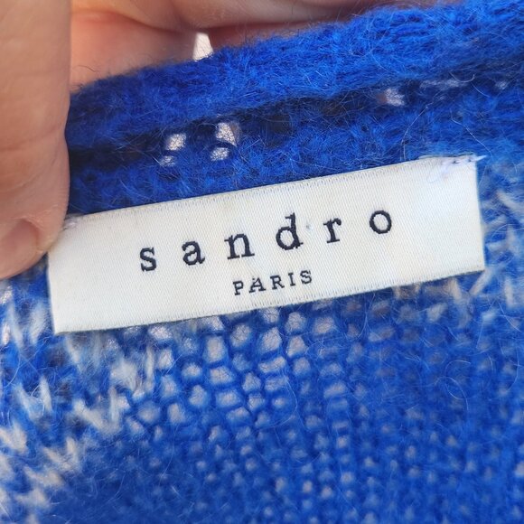 Sandro Plaid Crewneck Sweater Blue White Made in Italy - Picture 10 of 15
